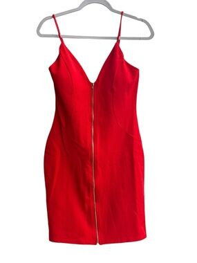 Haute Monde Red Zip-Front Spaghetti Strap Bodycon Dress Size M